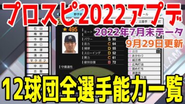 【プロスピ2022】12球団全選手能力一覧 Ver.1.10.0 2022年7月31日末データ【2022年9月29日アップデート】【eBASEBALLプロ野球スピリッツ2021 グランドスラム】